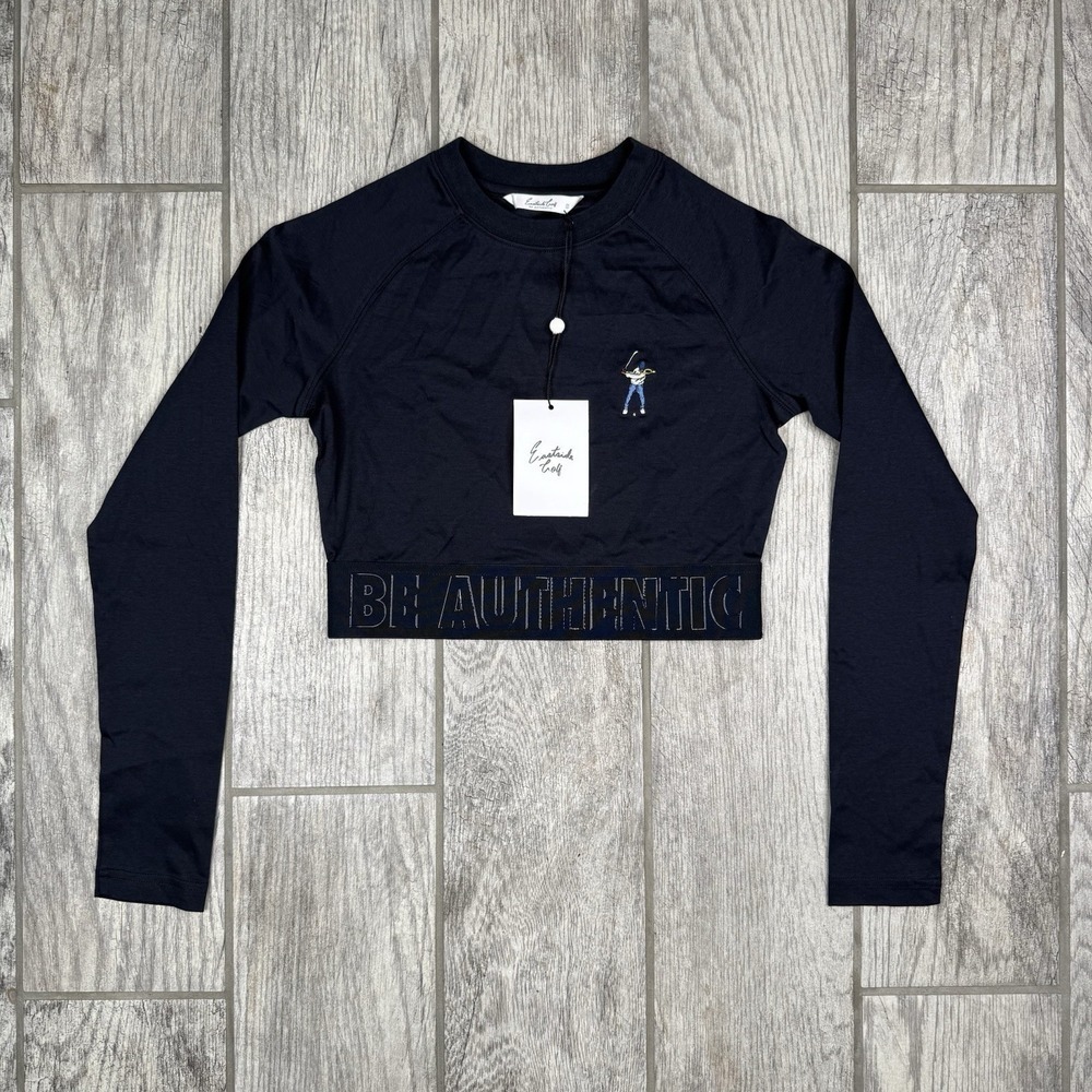 Eastside Golf Shirt Womens Small Blue Banded Cropped Tee Long Sleeve Golfing Gym